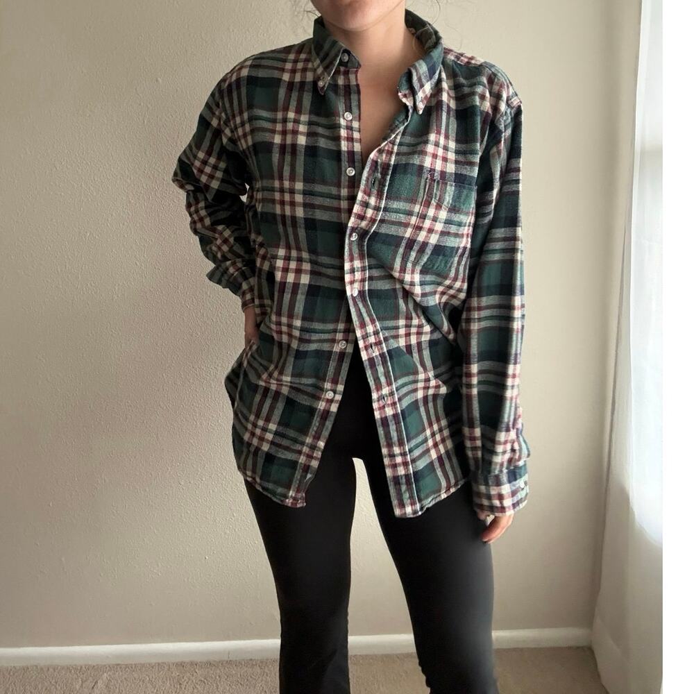 Vintage L.L. Bean Plaid Flannel Button Up gorpcore granola outdoors fall winter